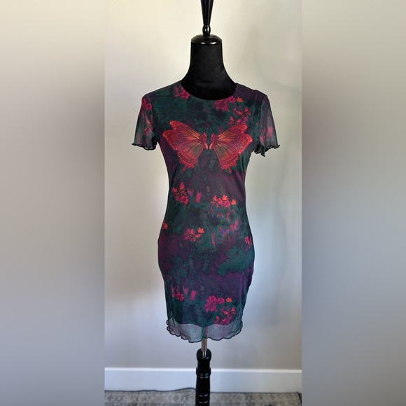 SHEIN Dresses & Skirts - Women's Cut Butterfly Y2K Short Sleeve Crew Neck Short Bodycon Mesh Dress Size M
